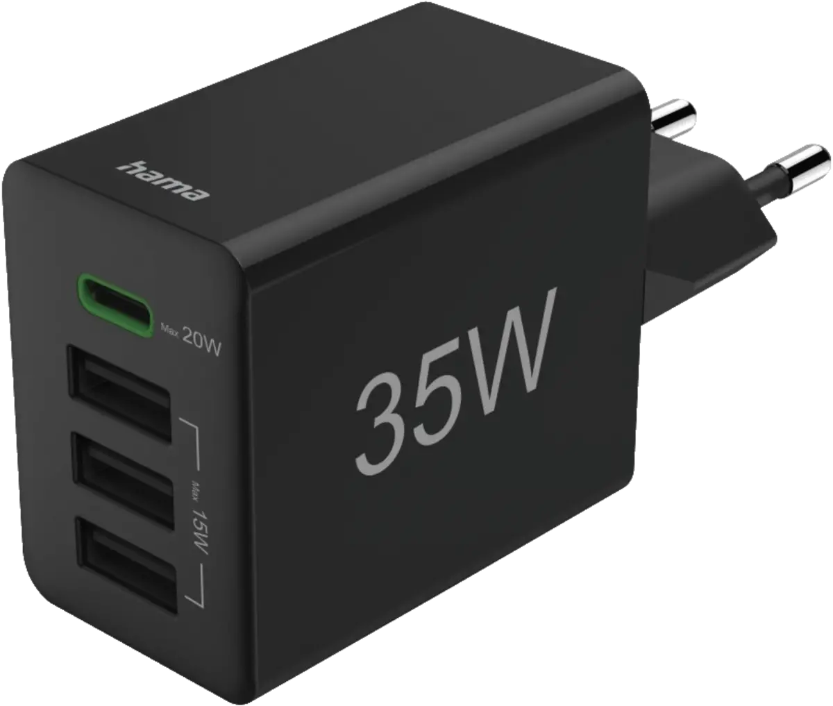 Snellader, 1x USB-C PD, 3x USB-A, mini-oplader, 35W