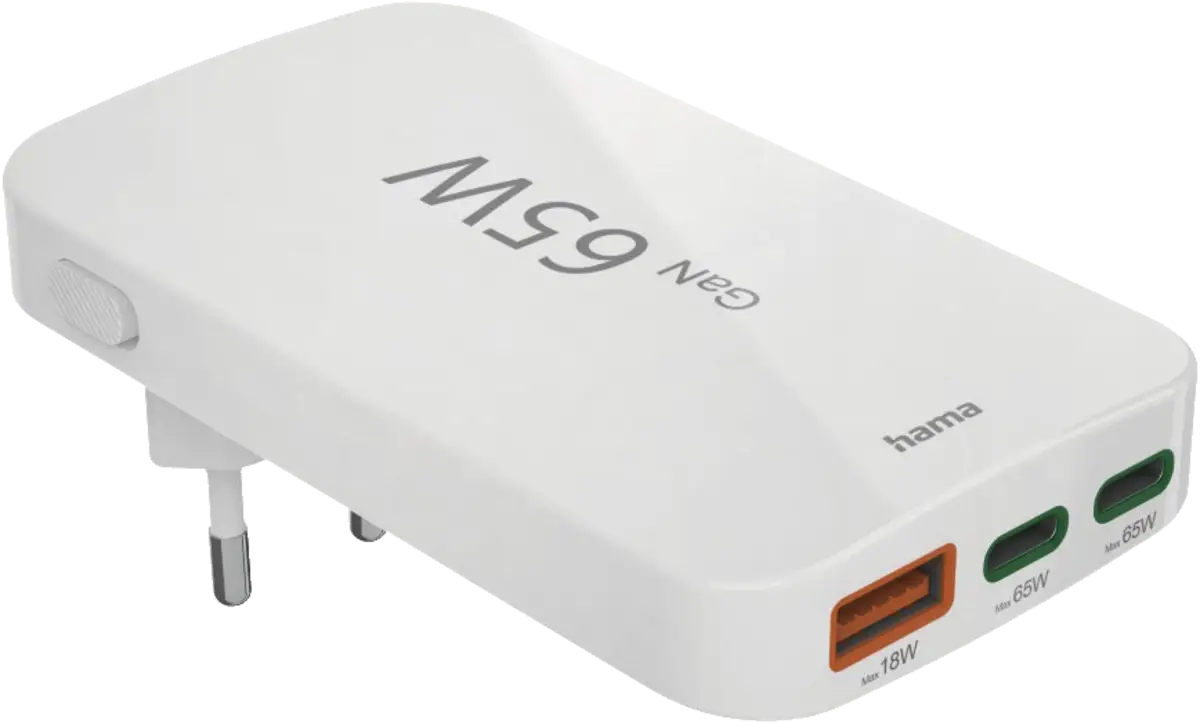 Snellader, 2x USB-C, 1x USB-A, PD, 65 W, inklapbaar