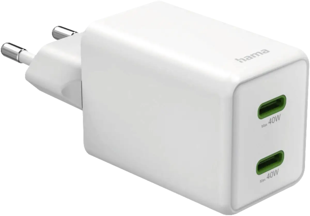 Snellader, GaN, 2x USB-C, super-mini-oplader, PD, 40 W