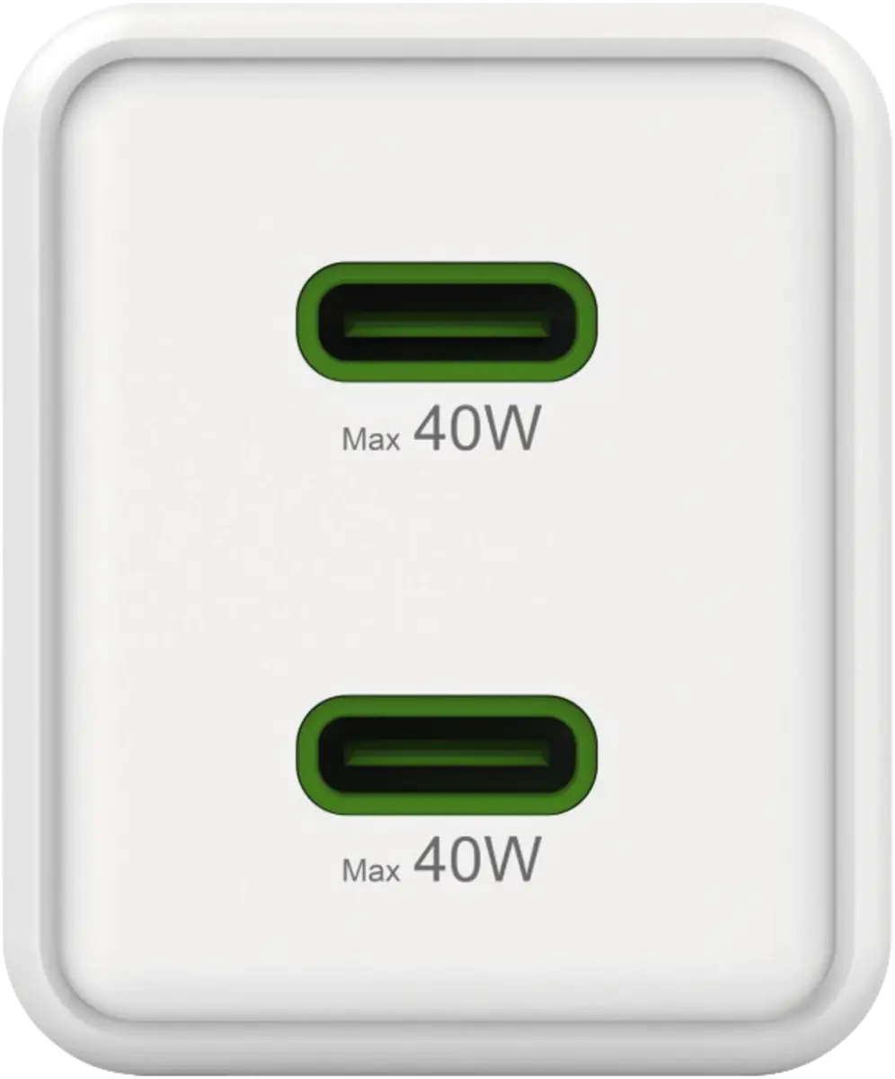 Snellader, GaN, 2x USB-C, super-mini-oplader, PD, 40 W