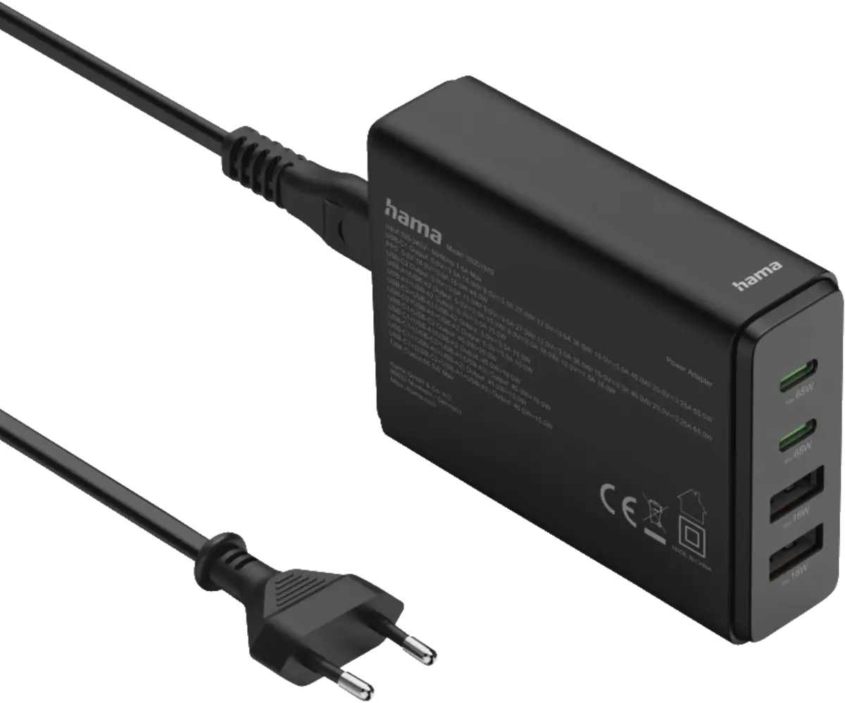 USB-oplaadstation 4 poorten, GaN , snellader