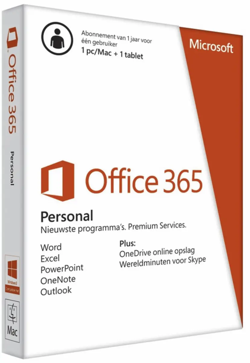 Microsoft Office 365 Personal 1-PC/MAC 1 jaar