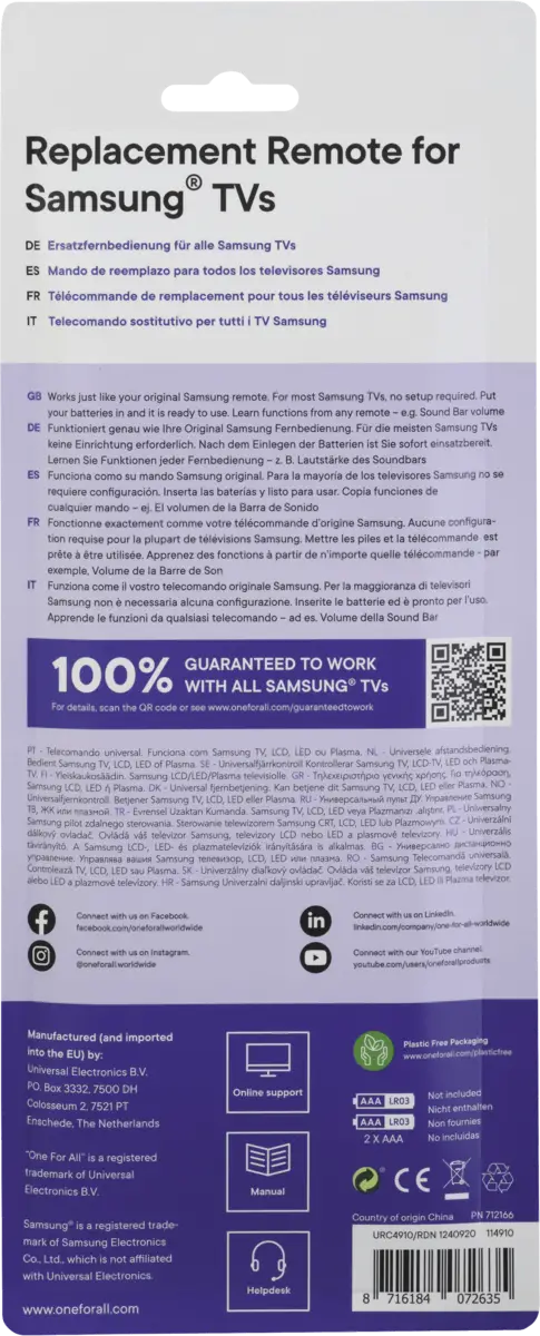 URC4910 Vervangende afstandsbed. - Samsung 2.0