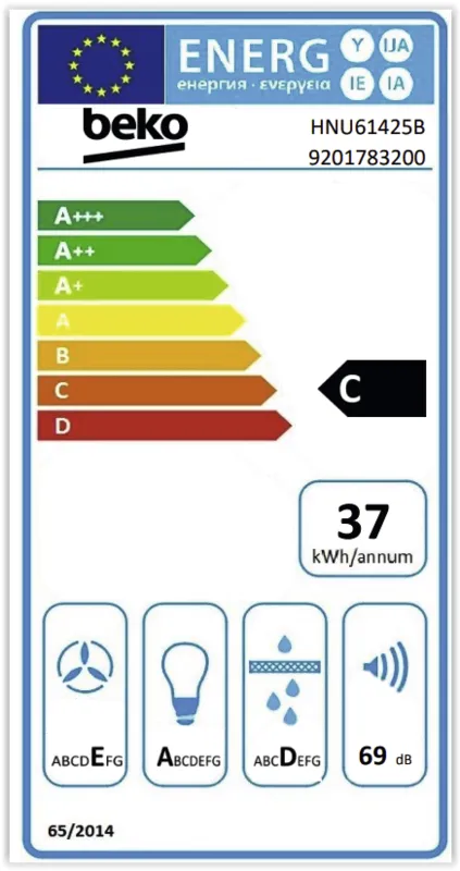 Beko HNU61425B energielabel