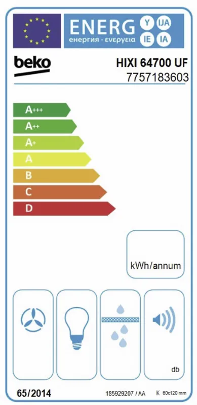 Beko HIXI64700UF energielabel