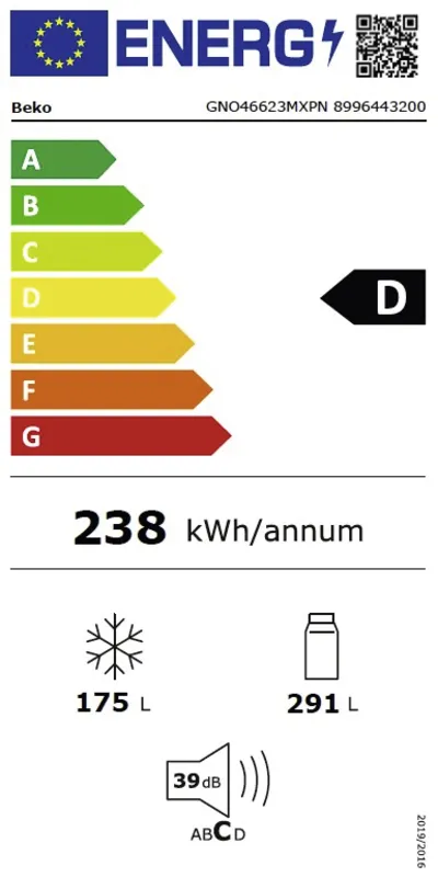 Beko GNO46623MXPN energielabel