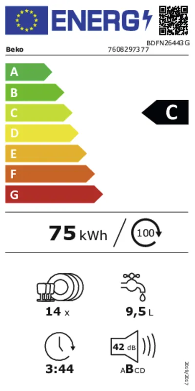 Beko BDFN26443G energielabel