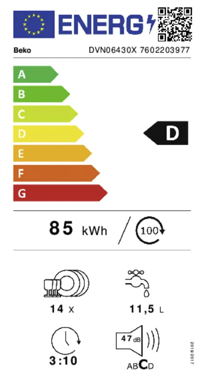 Beko DVN06430X energielabel