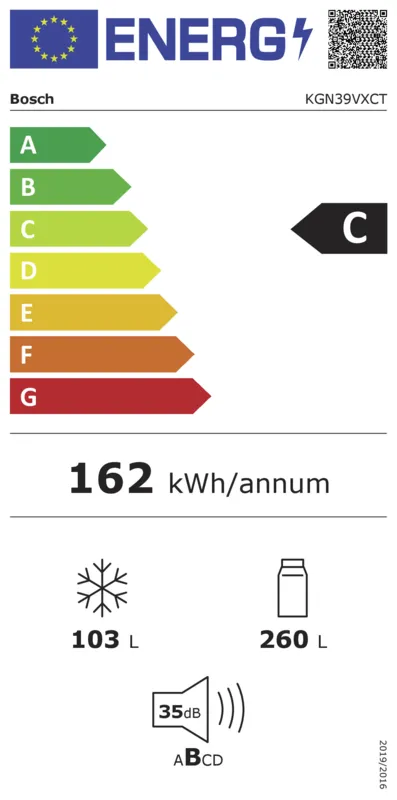 Bosch KGN39VXCT energielabel