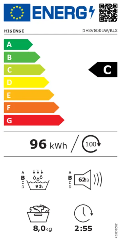 Hisense DH3V800UW/BLX energielabel