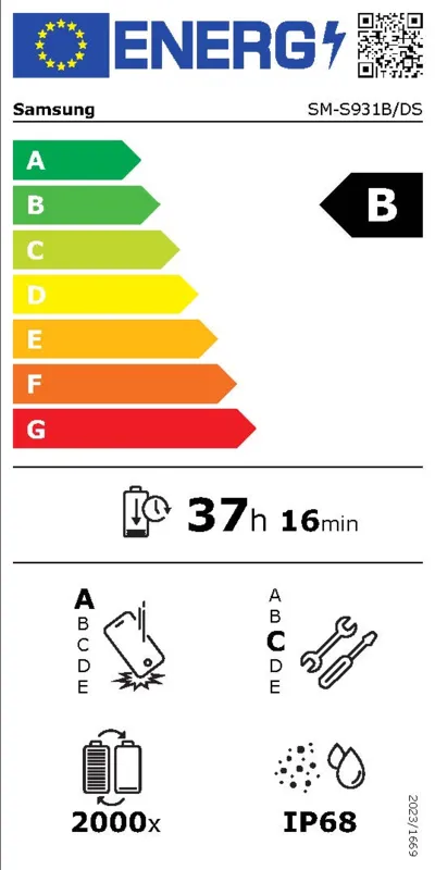 Samsung Galaxy S25 S931B 256GB energielabel