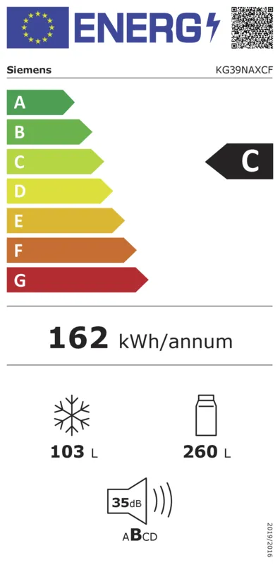 Siemens KG39NAXCF energielabel