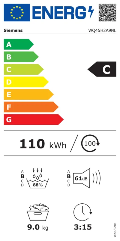 Siemens WQ45H2A9NL energielabel