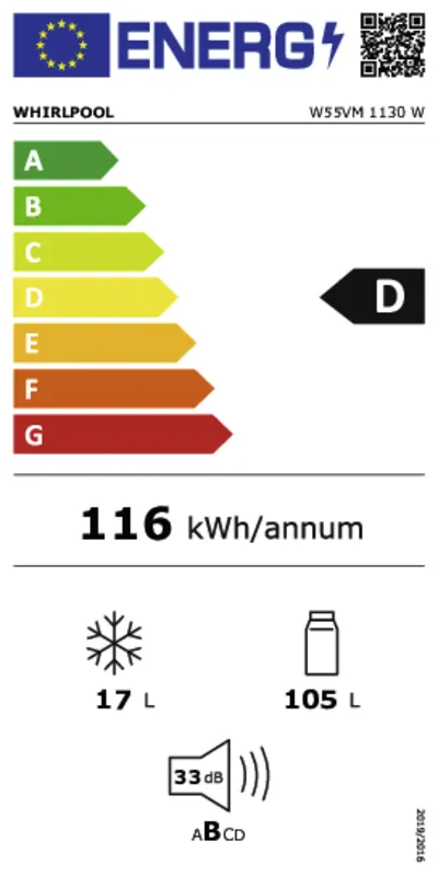 Whirlpool W55VM1130W energielabel