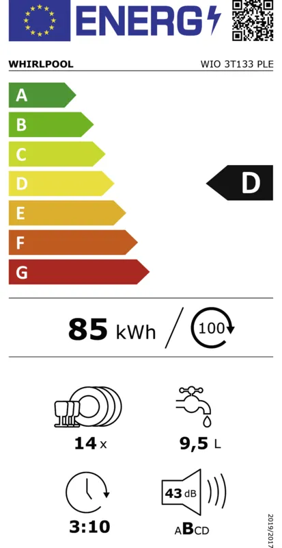 Whirlpool WIO 3T133 PLE energielabel