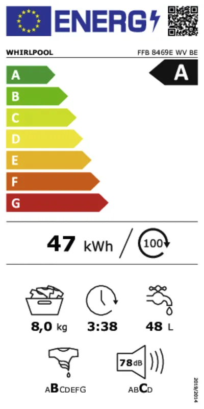 Whirlpool FFB 8469E WV BE energielabel