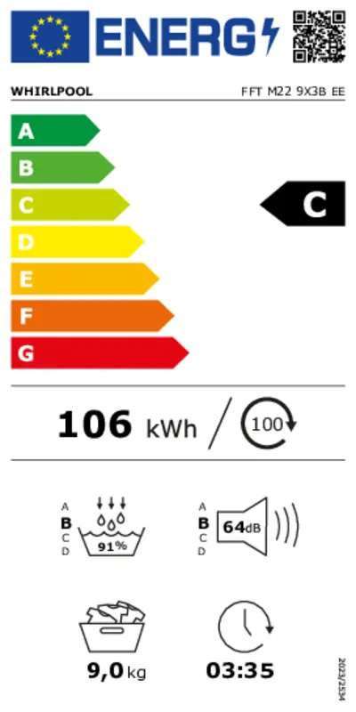 Whirlpool FFT M22 9X3B EE energielabel