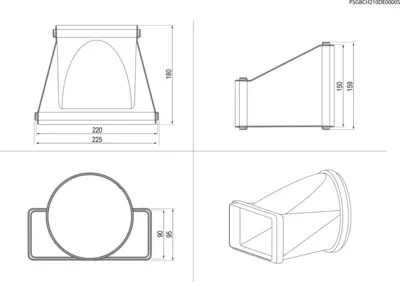M2CKCF02U Overgangstuk vlak (220x90) naar rond (D150)