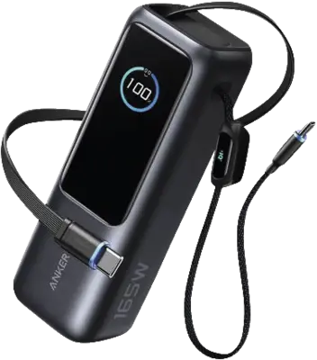 Zolo Power Bank (25,000 mAh, 165W, Retractable USB-C Cable