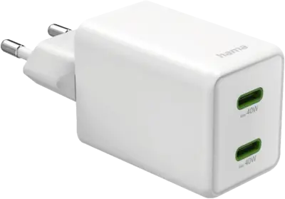 Snellader, GaN, 2x USB-C, super-mini-oplader, PD, 40 W