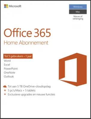 Microsoft Microsoft Office 365 Home 5-PC/MAC 1 jaar